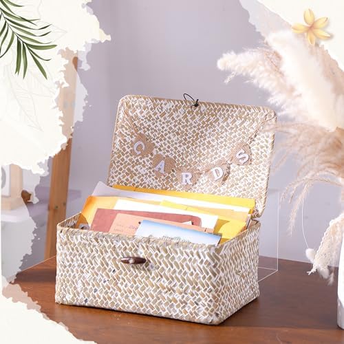 Geelin Seagrass Wedding Card Basket with Card Banner,11 Inch,White - Image 3