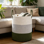 70L Woven Laundry Basket,Large Clothes Hamper with Handles-Green - Image 3