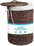 BIRDROCK HOME Seagrass Laundry Hamper with Lid and Liner, Espresso, 26.5” by BIRDROCKHOME