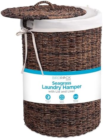 BIRDROCK HOME Seagrass Laundry Hamper with Lid and Liner, Espresso, 26.5” by BIRDROCKHOME