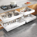 Seinloes 4 Pack Expandable Pull Out Cabinet Organizer 21"Deep With Raising Pad for Framed Cabinets,Upgrade 3 Slide Rails Slide Out Drawers,Roll Out Shelves Adhesive,Adjustable Width 15.15"-26.3" White by Seinloes