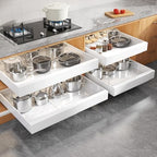Seinloes 4 Pack Expandable Pull Out Cabinet Organizer 21"Deep With Raising Pad for Framed Cabinets,Upgrade 3 Slide Rails Slide Out Drawers,Roll Out Shelves Adhesive,Adjustable Width 15.15"-26.3" White by Seinloes
