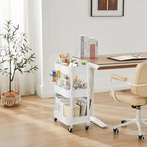 MAX Houser 3-Tier Rolling Utility Cart with Caster Wheels,Easy Assembly, for Kitchen, Bathroom (White) (Pack of 3) - Image 6
