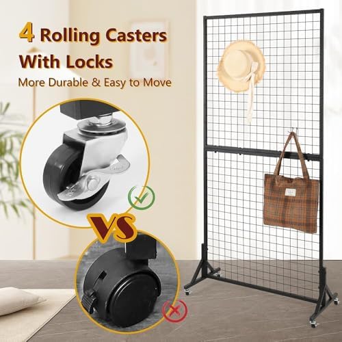 3' x 6' Grid Wall Panels Standing Wire Grid, Sturdy Display Rack with T-Base Wheels Freestanding Gridwall Panel Tower for Shows, Black - Image 6