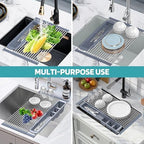 BBXTYLY Expandable Roll Up Dish Drying Rack,Over The Sink Drying Rack Sink Kitchen Accessories Rolling up Stainless Steel Drainer, Foldable with Removable Utensil Holder(Gray) - Image 4