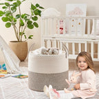 KAKAMAY Large Blanket Basket (18"x18"x16"),Woven Baby Laundry Hamper for Storage, Cotton Rope Blankets Baskets for Nursery, Laundry, Living Room, Pillows, Baby Toy chest with Handles (White/Beige) - Image 3