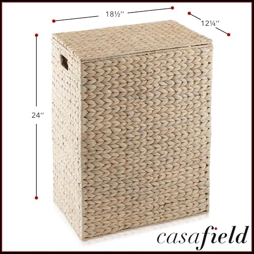 Casafield Large Laundry Hamper with Lid and Removable Liner Bag - Whitewash White, Woven Water Hyacinth Rectangular Laundry Basket Clothes Sorter - Image 3