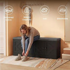 Apicizon Storage Bench with Seat Cushion, 2 Tier Entryway Bench with 4 Barn Doors, Adjustable Shelves, 47.36" Shoe Bench for Entryway Hallway Bedroom Living Room, Black - Image 5