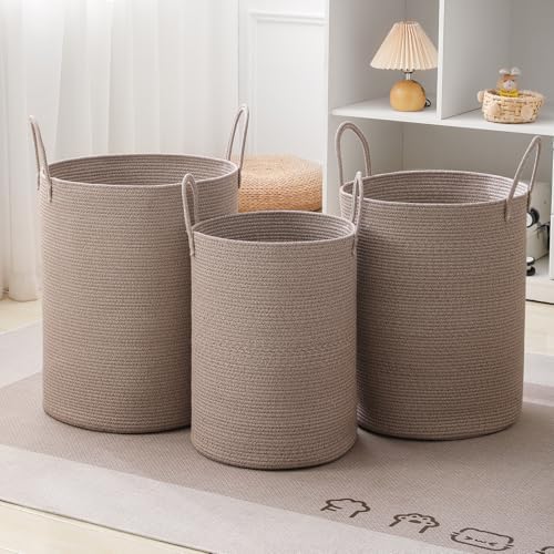 Laundry Basket Hamper Tall Rope Storage Woven for Blanket toys Dirty Clothes in Living Room Bathroom Bedroom (Tan, 60L/15.8Gal) - Image 6