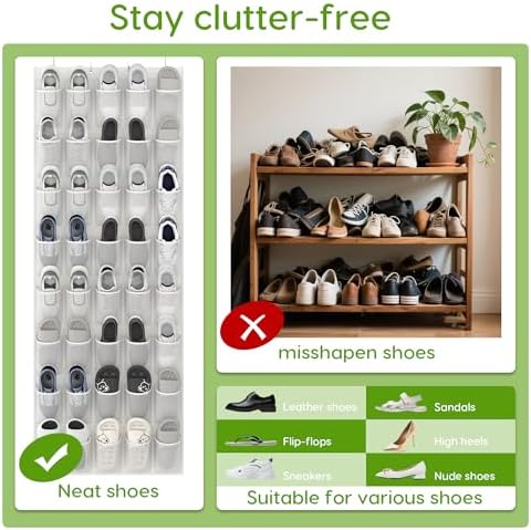 Over the Door Shoe Organizer with 40 Large Breathable Mesh Pockets, Space Saving Shoe Holder, Hanging Shoe Rack for Entryway Bedroom Closet Storage (White, 80 Pockets) - Image 6