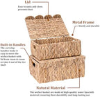 LUSYDECO Set of 2 Scalloped Edge Wicker Basket with Lids, Rectangle Wicker Storage Basket with Built-in Handles, Multipurpose Organizer Rattan Display Boxes for Shelf, Nursery Room - Image 3