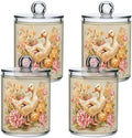 Fustylead 4 Pack Vintage Duck Bird and Beautiful Flower Plastic Apothecary Jar Set for Cotton Swab, Ball, Pad, Floss, Qtip Holder Dispensers for Bathroom Storage Organizer by Fustylead