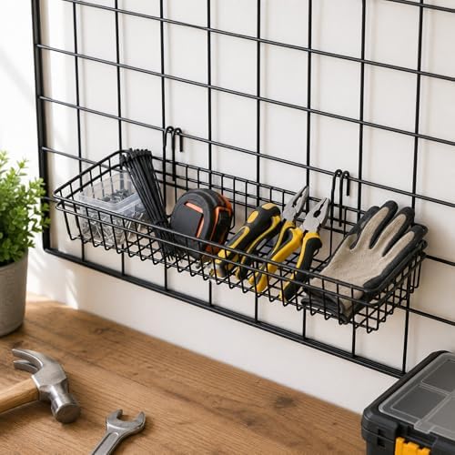 ANZOME Grid Wall Baskets, 4 Pack Black Wire Mesh with Hooks - Image 7