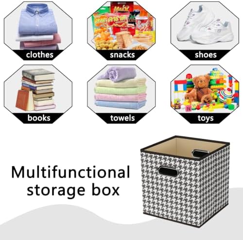 Fabric Cubby Storage Bins,13x13x13 Inches,Cube Organizer Bin Foldable Storage Boxes with Dual Handles Fabric Organizer Box and collapsible Storage basket,Set of 6,Houndstooth - Image 3