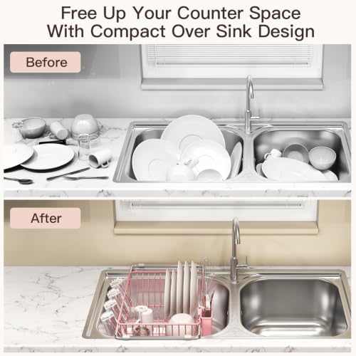 MAJALiS Pink Expandable Dish Drying Rack Over Sink with Extra Drying Mat - Image 2