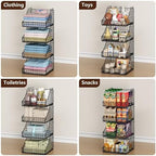 Lyuwanxian 4-Pack Stackable Wire Baskets for Closet Organizers and Storage, Open Storage Bins for Clothes, Toys, and Snacks - Rustic Metal Closet Organizer and Shelves in Black - Image 5