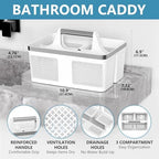 BYUNER Plastic Shower Caddy Dorm: Portable Bathroom Caddy Organizer with Handle and Holes, Cleaning Basket, Hard Shower Basket Storage Tote for Toiletry, College Dorm Room Essentials White/Silver - Image 2