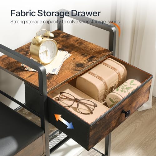 HOOBRO Hall Tree with Bench, Shoe and Coat Rack for Entryway, Coat Rack with Bench, Flip Top Storage Box, PU Cushioned Seat, Non-Woven Fabric Drawer, for Entrance, Rustic Brown and Black BF110MT01 - Image 6