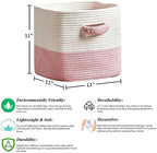 R RUNKA Storage Cube Baskets for Organizing 11 inch-3 Pack- Square Baskets for Cube Storage, Closet Storage Bins - Woven Cube Storage Bins for Shelves- Cube Drawer- Ideal for Toy Storage White & Pink - Image 2