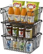 Slideep Wire Storage Baskets, Freezer Baskets Farmhouse Stackable Organizer Storage Bins Large Organizer for Storage, Office, Bathroom, Pantry Organization Storage with Handles 14" Black -Set of 3 - Image 3