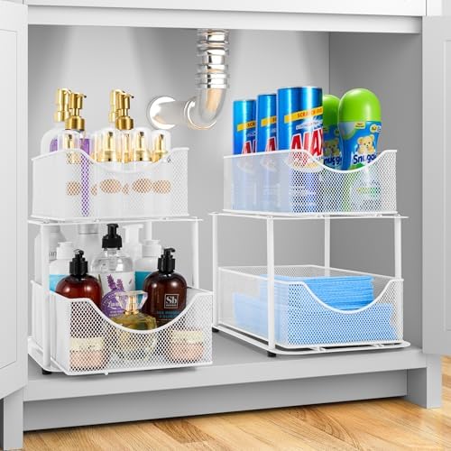 Sorbus Pull-Out Under Sink Organizer, Mesh Construction (White, 2 Pack) - Image 2
