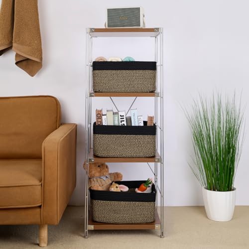 MiniArk Large Storage Baskets for Shelves, 17 x 13 x 7.5” Closet Organizers Bins for Clothes Blanket Towels, Baby Nursery, Toy Baskets Box, Woven Rope Baskets, 2 Packs Woven Brown - Image 4