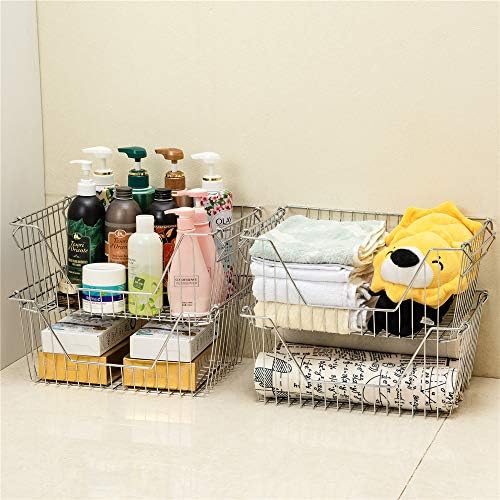 Stackable Wire Metal Baskets Fruit Vegetable Organization Pantry Cabinet Metal Bin Large Basket Shelves Storage for Kitchen Freezer, Set of 2 - Image 6