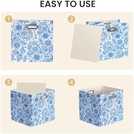 Posprica Cube Storage Bins Fabric Storage Cubes, 11 Inch Collapsible Cubby Storage Bins for Cube Organizer, Decorative Storage Boxes for Shelf Closet Organizer Storage(Celadon blue) - Image 6