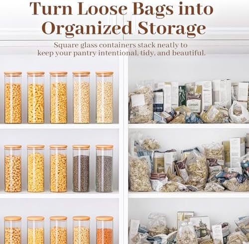 77L Stackable Glass Food Storage Containers with Lids [Set of 8 ], Airtight Glass Canister for Kitchen & Pantry Organization, Clear Borosilicate Jars for Pasta, Cereal, Flour, Sugar, Nuts - Image 6