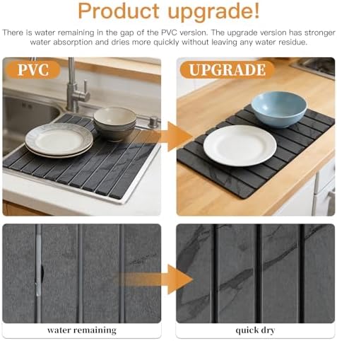 Stone Dish Drying Mat for Kitchen - Upgrade Counter Mats Quick Dry - Image 5
