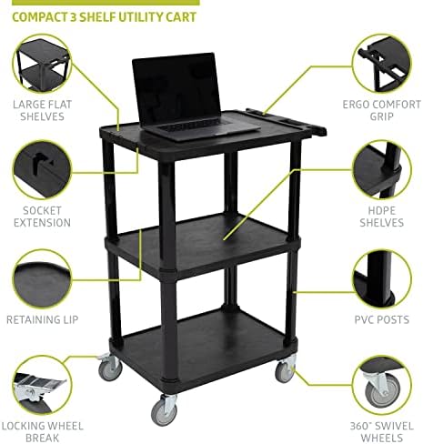 Pearington 3-Tier Compact Multi-Purpose Utility Cart with Lockable Wheels and Ergonomic Handle, Black, 2 Pack - Image 7
