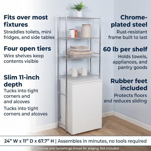 Honey-Can-Do Over-the-Toilet Bathroom Storage Shelf, Steel, Chrome, 4-Tier - Image 5