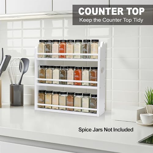 3-Tier Bamboo Spice Rack, Wall Mount & Countertop Spice Organizer - Image 4