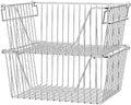 Slideep 14'' Large Stackable Storage Baskets Cabinet Organizer Sturdy Metal Wire Pantry Freezer Bin for Pantry Home Bathroom Kitchen Organization 2 Packs by WelcometotheSlideep