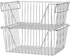 Slideep 14'' Large Stackable Storage Baskets Cabinet Organizer Sturdy Metal Wire Pantry Freezer Bin for Pantry Home Bathroom Kitchen Organization 2 Packs by WelcometotheSlideep