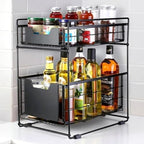2 Tier Under Sink Organizer,Slide Out Kitchen Cabinet Organizer,Pull Out Pantry Storage with 2 baskets, Office Supplies,Kitchen,Bathroom Organizer with Sliding Drawer,Large Capacity,Multi-Use by TOPCJ