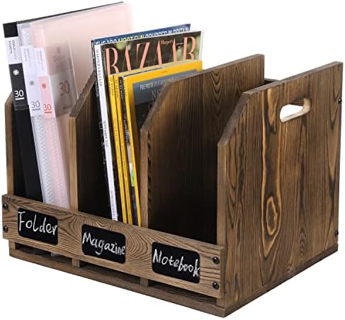 MyGift 3 Compartment File Folder Organizer Rustic Burnt Wood Desktop Rack - Image 4