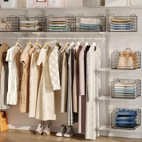 Jakyitvi 5-Tier Stackable Closet Organizer Shelf – Foldable Metal Storage Bins for Clothes, Sweaters & Towels | Stylish Black Wire Baskets for Bedroom, Wardrobe, Dorm or Entryway - Image 6