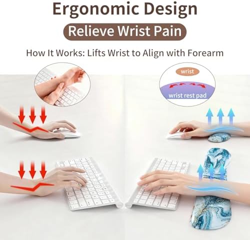 QIYI PU Leather Desk Mat Set, 4-in-1 Ergonomic Wrist Rest, Blue Marble - Image 4