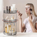 INVSSENE 360° Rotating Makeup Organizer, Bathroom Make Up Spinning Holder Rack, Large Capacity Cosmetics Storage Vanity Shelf Countertop, Fits Cosmetics, Perfume, Skincare, Lipsticks(3 Tiers, Gray) - Image 5