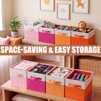 Junkin 4 Pcs Pink Orange Collapsible Storage Bins Baskets Fabric Storage Cubes 14x10x9'' Large Closet Organizer for Shelve Colorful Foldable Basket with Handle for Sunset Party Nursery Classroom Decor - Image 5