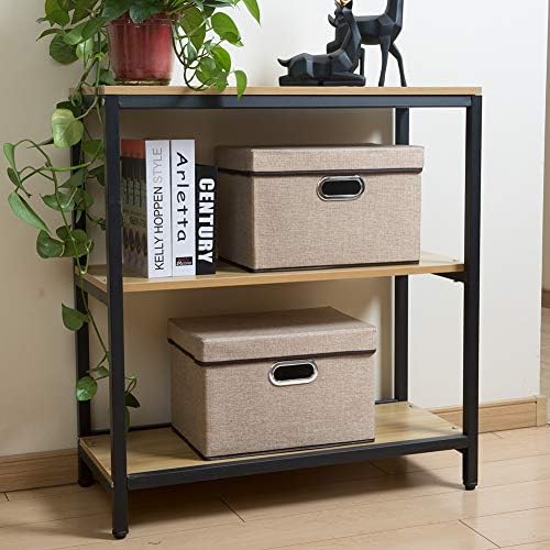 PRANDOM Collapsible Storage Cubes with Lids [3-Pack] Jute Fabric Foldable Storage Boxes Organizer Containers Baskets Bins with Cover for Home Bedroom Closet Office Nursery (14.9x9.8x9.8) - Image 3