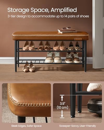 VASAGLE Shoe Bench, Synthetic Leather with Stitching, Loads 300 lb - Image 7