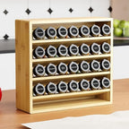 Orimade 4 Tier Spice Rack Organizer for Cabinet with 28 Plastic Spice Jars, Freestanding Bamboo Seasoning Rack for Countertop, Cupboard, Pantry, Kitchen, 13.18 x 4.13 x 12.2 inches - Image 3