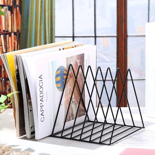 Thenshop 9 Pack Triangle File Storage 9 Slot Magazine File Storage Iron Desktop Magazine Organizer Vinyl Record Stand Holder Triangle Bookshelf Decor for Desk - Image 5