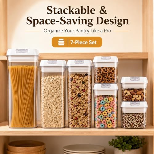 7-Piece Airtight Food Storage Containers with Lids, Clear Stackable Pantry Organization Set for Flour, Sugar, Cereal, Snacks and Kitchen Storage - Image 5