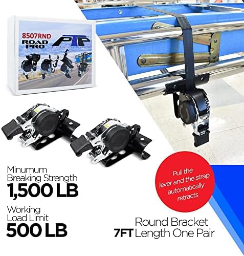 Pro Trucking Products 1" x 7' Retractable Ladder Rack Straps Round Bracket, Fits 1-7/8" - 2" Round Tubing. 1500lb Breaking Strength and 500lb Working Load Limit (2 Pack) - Image 2