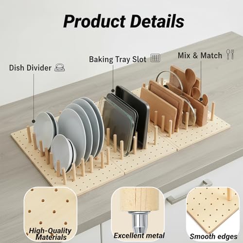 Wooden Pegboard Drawer Organizer for Kitchen - 3 Pack Adjustable Drawer Organizer with 24 Pegs Wooden, Drawer Organizer Kitchen Utensils, Wood Drawer Organizers for Kitchen Countertops & Deep Drawe - Image 6