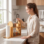 Leinuosen 2 Tier Bamboo Spice Rack Organizer with Paper Towel Holder - Image 4