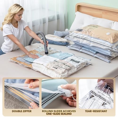 TAILI 10 Pack Vacuum Storage Bags, Jumbo LONG SIDE ZIP(39x28 inch), Clear - Image 6